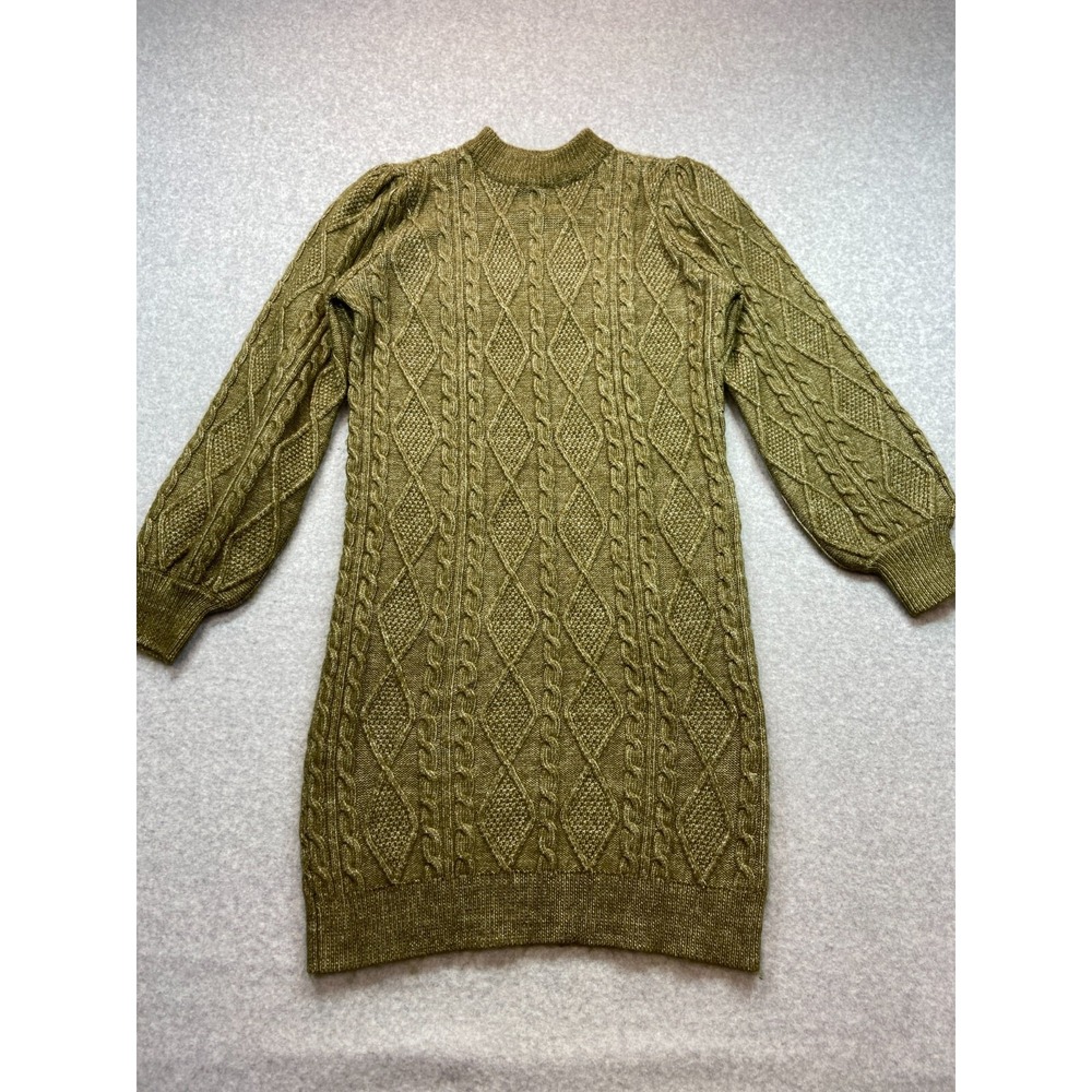Ophelia Roe Sweater Dress Womens Large Olive Green Cable Knit Long Sleeve Mock N - Picture 5 of 12